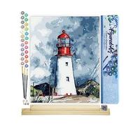 Figured'Art Peinture par Numéro Adulte Phare sous un Ciel chargé - Activité Manuelle Kit de Loisir Créatif DIY Numéro d'Art Complet - 40x50cm avec châssis en bois à monter