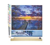 Figured'Art Peinture par Numéro Adulte Ponton au coucher de soleil - Activité Manuelle Kit de Loisir Créatif DIY Numéro d'Art Complet - 40x50cm avec châssis en bois à monter