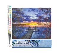 Figured'Art Peinture par Numéro Adulte Ponton au Coucher de Soleil - Activité Manuelle Kit de Loisir Créatif DIY Numéro d'art Complet - 40x50cm sans châssis en Bois