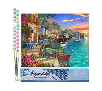 Figured'Art Peinture par Numéro Adulte Port fleuri - Activité Manuelle Kit de Loisir Créatif DIY Numéro d'Art Complet - 40x50cm sans châssis en bois