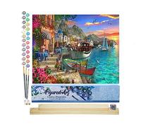 Figured'Art Peinture par Numéro Adulte Port fleuri - Activité Manuelle Kit de Loisir Créatif DIY Numéro d'Art Complet - 40x50cm avec châssis en bois à monter