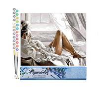 Figured'Art Peinture par Numéro Adulte Repos face à la Mer - Activité Manuelle Kit de Loisir Créatif DIY Numéro d'Art Complet - 40x50cm sans châssis en bois