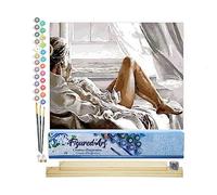 Figured'Art Peinture par Numéro Adulte Repos face à la Mer - Activité Manuelle Kit de Loisir Créatif DIY Numéro d'Art Complet - 40x50cm avec châssis en bois à monter