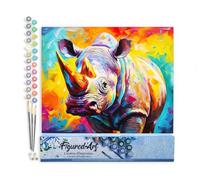 Figured'Art Peinture par Numéro Adulte Rhinocéros Coloré Abstrait - Activité Manuelle Kit de Loisir Créatif DIY Numéro d'Art Complet Animaux - 40x50cm sans châssis en bois