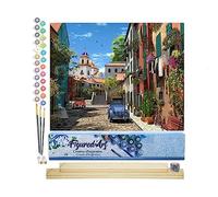 Figured'Art Peinture par Numéro Adulte Ruelle et 2 CV - Activité Manuelle Kit de Loisir Créatif DIY Numéro d'Art Complet - 40x50cm avec châssis en bois à monter