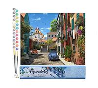 Figured'Art Peinture par Numéro Adulte Ruelle et 2 CV - Activité Manuelle Kit de Loisir Créatif DIY Numéro d'art Complet - 40x50cm sans châssis en Bois