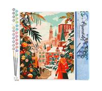 Figured'Art Peinture par Numéro Adulte Scène de Marché de Noël - Activité Manuelle Kit de Loisir Créatif DIY Numéro d'Art Complet - 40x50cm sans châssis en bois