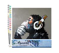 Figured'Art Peinture par Numéro Adulte Singe casque audio - Activité Manuelle Kit de Loisir Créatif DIY Numéro d'Art Complet - 40x50cm sans châssis en bois