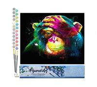 Figured'Art Peinture par Numéro Adulte Singe coloré - Activité Manuelle Kit de Loisir Créatif DIY Numéro d'Art Complet - 40x50cm sans châssis en bois