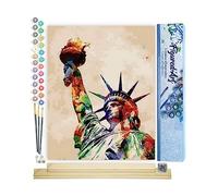 Figured'Art Peinture par Numéro Adulte Statue de la Liberté - Activité Manuelle Kit de Loisir Créatif DIY Numéro d'Art Complet - 40x50cm avec châssis en bois à monter