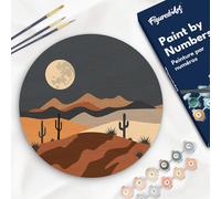 Figured'Art Peinture par Numéro Adulte sur Disque en Bois de 30cm de diamètre - Clair de lune désertique - Kit de Loisir Créatif DIY Numéro d'Art Complet