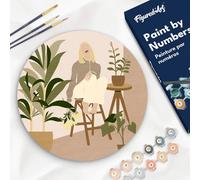 Figured'Art Peinture par Numéro Adulte sur Disque en Bois de 30cm de diamètre - Femme et Bouquet - Kit de Loisir Créatif DIY Numéro d'Art Complet