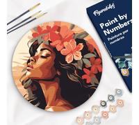 Figured'Art Peinture par Numéro Adulte sur Disque en Bois de 30cm de diamètre - Femme florale - Kit de Loisir Créatif DIY Numéro d'Art Complet
