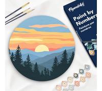 Figured'Art Peinture par Numéro Adulte sur Disque en Bois de 30cm de diamètre - Forêt de pins - Kit de Loisir Créatif DIY Numéro d'Art Complet