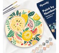 Figured'Art Peinture par Numéro Adulte sur Disque en Bois de 30cm de diamètre - Fruits - Kit de Loisir Créatif DIY Numéro d'Art Complet