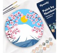 Figured'Art Peinture par Numéro Adulte sur Disque en Bois de 30cm de diamètre - Le Mont Fuji - Kit de Loisir Créatif DIY Numéro d'Art Complet