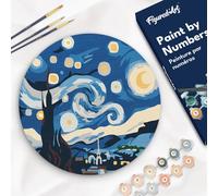 Figured'Art Peinture par Numéro Adulte sur Disque en Bois de 30cm de diamètre - Nuit étoilée - Kit de Loisir Créatif DIY Numéro d'Art Complet