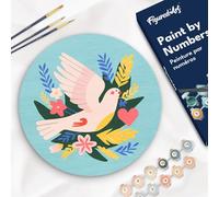 Figured'Art Peinture par Numéro Adulte sur Disque en Bois de 30cm de diamètre - Oiseau et fleurs - Kit de Loisir Créatif DIY Numéro d'Art Complet