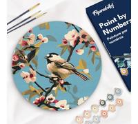 Figured'Art Peinture par Numéro Adulte sur Disque en Bois de 30cm de diamètre - Oiseau sur une branche - Kit de Loisir Créatif DIY Numéro d'Art Complet