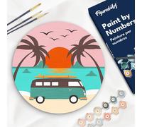 Figured'Art Peinture par Numéro Adulte sur Disque en Bois de 30cm de diamètre - Plage Malibu - Kit de Loisir Créatif DIY Numéro d'Art Complet