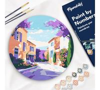 Figured'Art Peinture par Numéro Adulte sur Disque en Bois de 30cm de diamètre - Printemps en Provence - Kit de Loisir Créatif DIY Numéro d'Art Complet