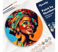 Figured'Art Peinture par Numéro Adulte sur Disque en Bois de 30cm de diamètre - Reine Africaine Pop Art - Kit de Loisir Créatif DIY Numéro d'Art Complet