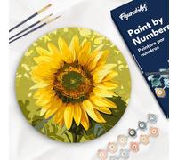 Figured'Art Peinture par Numéro Adulte sur Disque en Bois de 30cm de diamètre - Tournesol - Kit de Loisir Créatif DIY Numéro d'Art Complet