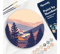 Figured'Art Peinture par Numéro Adulte sur Disque en Bois de 30cm de diamètre - Vallée d'Automne - Kit de Loisir Créatif DIY Numéro d'Art Complet