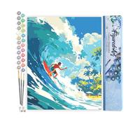 Figured'Art Peinture par Numéro Adulte Surf à Hawaï - Activité Manuelle Kit de Loisir Créatif DIY Numéro d'Art Complet - 40x50cm sans châssis en bois