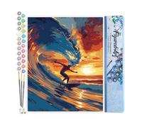 Figured'Art Peinture par Numéro Adulte Surf sur grande vague - Activité Manuelle Kit de Loisir Créatif DIY Numéro d'Art Complet - 40x50cm sans châssis en bois