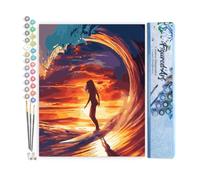 Figured'Art Peinture par Numéro Adulte Surfeuse et la grande vague - Activité Manuelle Kit de Loisir Créatif DIY Numéro d'Art Complet - 40x50cm sans châssis en bois