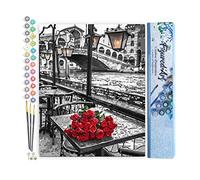 Figured'Art Peinture par Numéro Adulte Terrasse et Bouquet - Activité Manuelle Kit de Loisir Créatif DIY Numéro d'Art Complet - 40x50cm sans châssis en bois