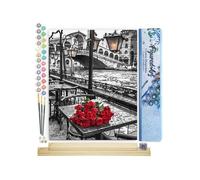Figured'Art Peinture par Numéro Adulte Terrasse et Bouquet - Kit DIY Numéro d'Art - 40x50cm avec châssis en bois à monter