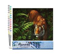 Figured'Art Peinture par Numéro Adulte Tigre dans les fougères - Activité Manuelle Kit de Loisir Créatif DIY Numéro d'Art Complet - 40x50cm sans châssis en bois