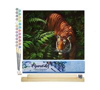 Figured'Art Peinture par Numéro Adulte Tigre dans Les fougères - Activité Manuelle Kit de Loisir Créatif DIY Numéro d'Art Complet - 40x50cm avec châssis en bois à monter