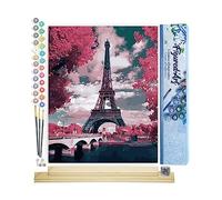 Figured'Art Peinture par Numéro Adulte Tour Eiffel au Printemps - Activité Manuelle Kit de Loisir Créatif DIY Numéro d'Art Complet - 40x50cm avec châssis en bois à monter