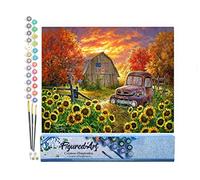 Figured'Art Peinture par Numéro Adulte Tournesols devant la grange - Activité Manuelle Kit de Loisir Créatif DIY Numéro d'Art Complet - 40x50cm sans châssis en bois