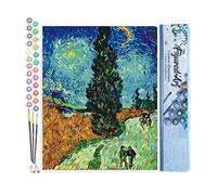 Figured'Art Peinture par Numéro Adulte Van Gogh La route aux cyprès - Activité Manuelle Kit de Loisir Créatif DIY Numéro d'Art Complet - 40x50cm sans châssis en bois