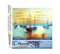 Figured'Art Peinture par Numéro Adulte Voiliers au port - Activité Manuelle Kit de Loisir Créatif DIY Numéro d'Art Complet - 40x50cm sans châssis en bois