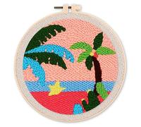 Figured'Art Punch Needle Kit Complet pour Adultes et Enfants - À la Plage - Parfait pour Débutant. Set prêt à broder taille 20x20cm avec cadre circulaire