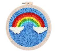Figured'Art Punch Needle Kit Complet pour Adultes et Enfants - Arc en Ciel et Nuages - Parfait pour Débutant. Set prêt à broder taille 20x20cm avec cadre circulaire