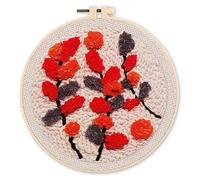 Figured'Art Punch Needle Kit Complet pour Adultes et Enfants - Branches Colorées sur Fond Beige - Parfait pour Débutant. Set prêt à broder taille 20x20cm avec cadre circulaire