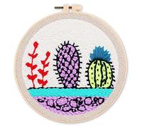 Figured'Art Punch Needle Kit Complet pour Adultes et Enfants - Cactus sur Fond Blanc - Parfait pour Débutant. Set prêt à broder taille 20x20cm avec cadre circulaire