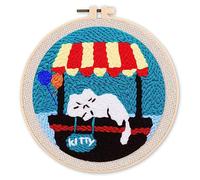 Figured'Art Punch Needle Kit Complet pour Adultes et Enfants - Chat Endormi - Parfait pour Débutant. Set prêt à broder taille 20x20cm avec cadre circulaire