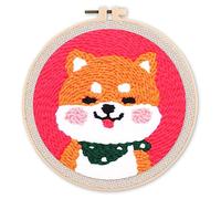 Figured'Art Punch Needle Kit Complet pour Adultes et Enfants - Chien Shiba Inu - Parfait pour Débutant. Set prêt à broder taille 20x20cm avec cadre circulaire