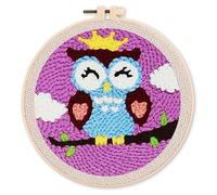 Figured'Art Punch Needle Kit Complet pour Adultes et Enfants - Chouette Endormie - Parfait pour Débutant. Set prêt à broder taille 20x20cm avec cadre circulaire