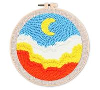 Figured'Art Punch Needle Kit Complet pour Adultes et Enfants - Ciel et Nuage - Parfait pour Débutant. Set prêt à broder taille 20x20cm avec cadre circulaire