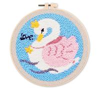 Figured'Art Punch Needle Kit Complet pour Adultes et Enfants - Cygne Love - Parfait pour Débutant. Set prêt à broder taille 20x20cm avec cadre circulaire
