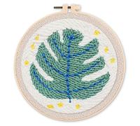 Figured'Art Punch Needle Kit Complet pour Adultes et Enfants - Feuille Verte - Parfait pour Débutant. Set prêt à broder taille 20x20cm avec cadre circulaire