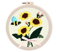Figured'Art Punch Needle Kit Complet pour Adultes et Enfants - Fleurs et Abeille - Parfait pour Débutant. Set prêt à broder taille 20x20cm avec cadre circulaire